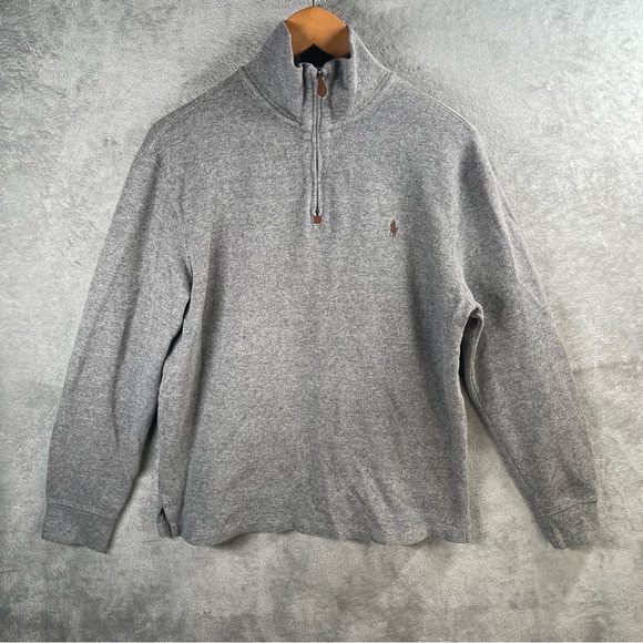 Polo Ralph Lauren Gray 1/4 Zip-Up Mock Neck Sweater Size Medium Long Sleeve Prep - Picture 1 of 8